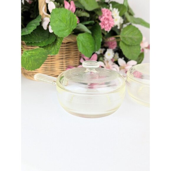 Set of 2 Datom Clear Glass Casseroles with Lids Single-Serve Art Deco Bakeware - Picture 3 of 6